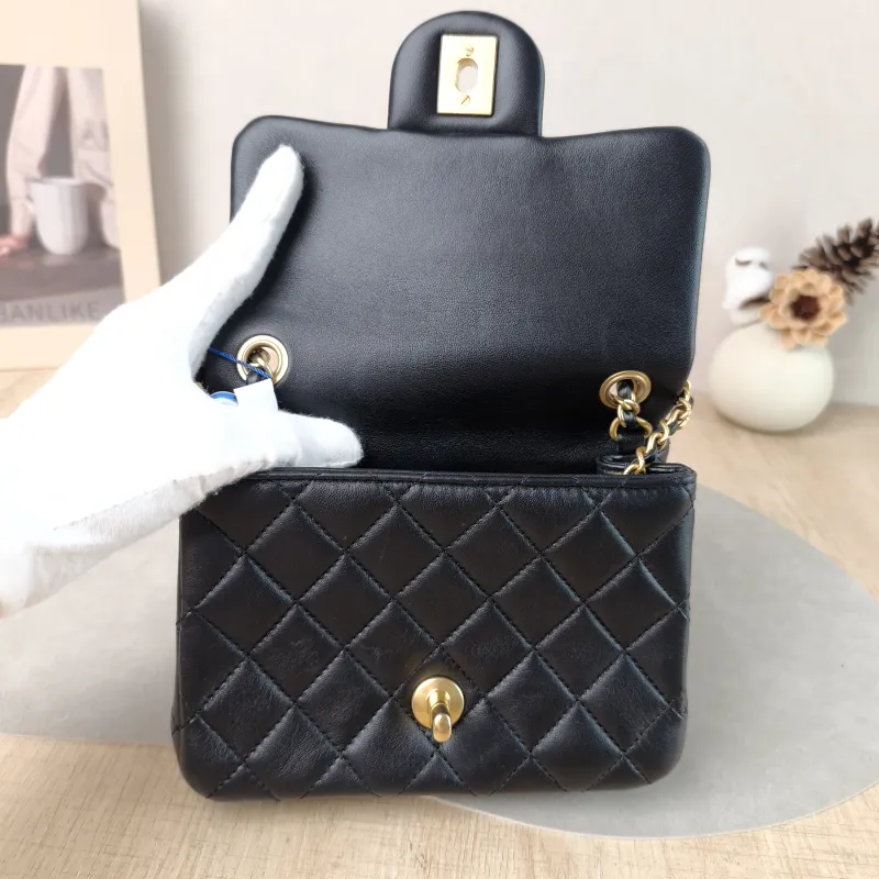 Chanel Crossbody Bag Classic Flap Mini CF Mini Black with Gold-Tone Hardware SL ambskin Mini 17 × 8 × 13.5 cm — detail view 3 of 14
