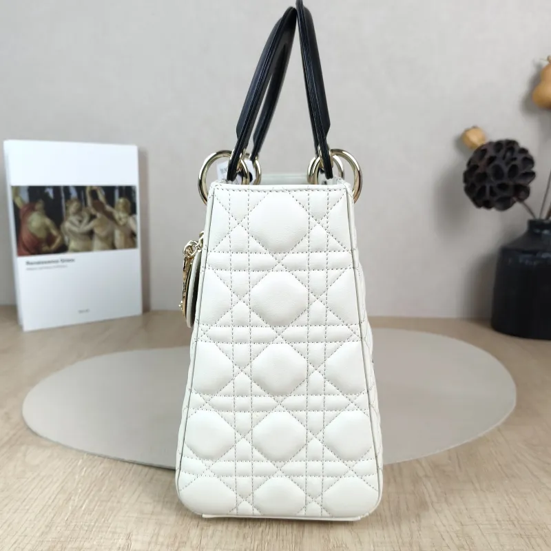 DIOR Top Handle Bag Lady Lady Dior Bag White Calfskin Medium Edition 24 × 12 × 21 cm — detail view 12 of 13
