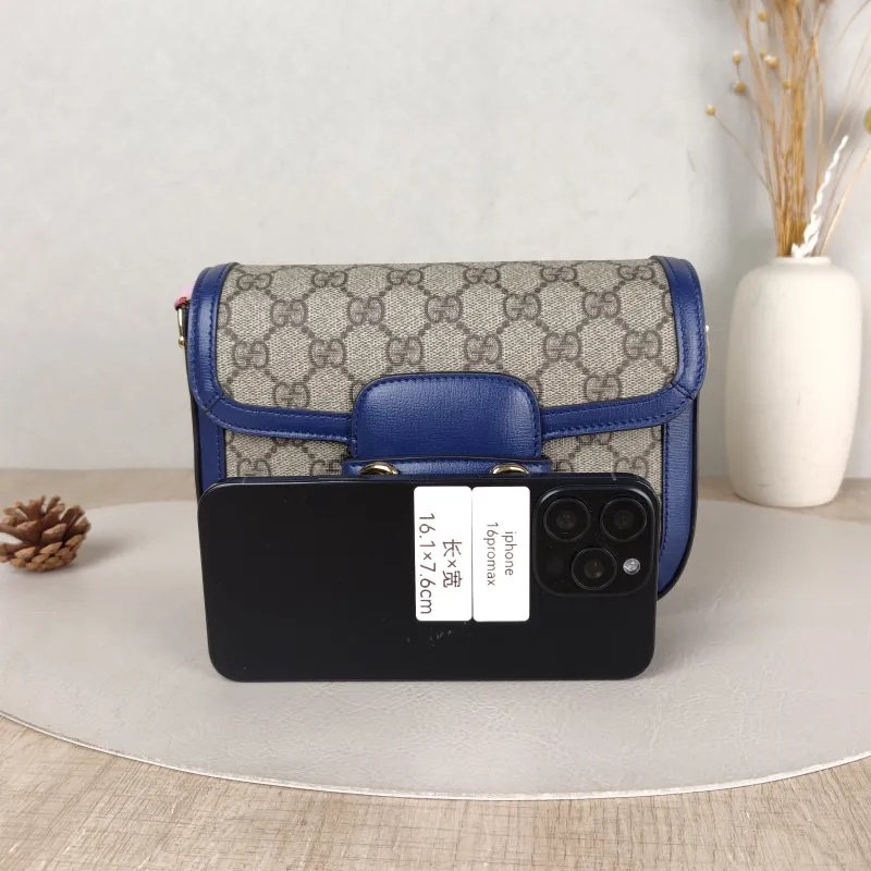 GUCCI Crossbody Bag Horsebit 1955 Horsebit Small Blue Monogram PVC Calfskin Small 20.5 × 5 × 14.5 cm — cover view 4 of 5
