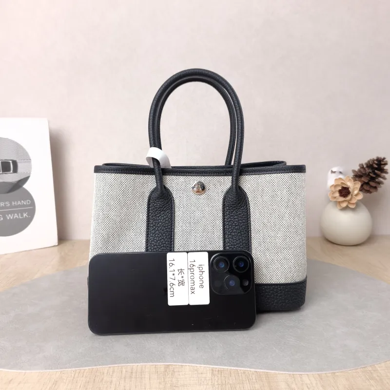 Hermès Top Handle Bag Neo Garden 23 Mini Black · Beige Canvas · Negonda Calfskin Mini 23 × 10 × 16 cm G — cover view 5 of 6