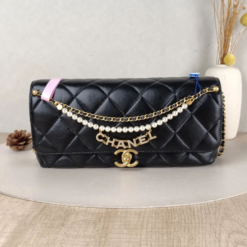 Chanel Shoulder Bag24a Pearl Baguette Bag Black Lambskin One Size27 × 7 × 13.5 cm