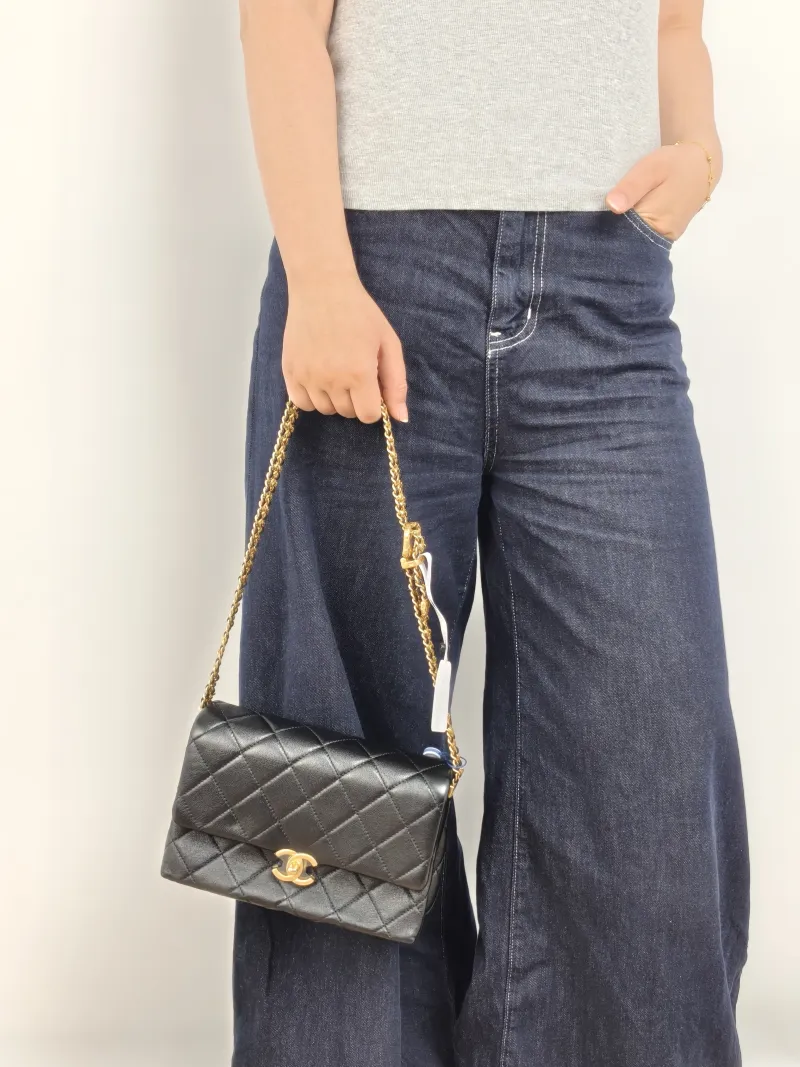 Chanel Crossbody Bag 23s Black Lambskin One Size 21 × 8 × 14 cm — on-model view 1 of 2