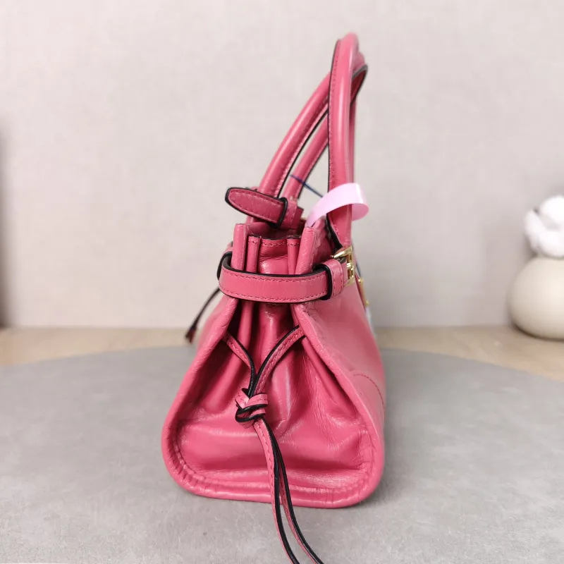 PRADA Top Handle Bag Bonnie Soft Lux Red Waxed Leather Calfskin Mini 23.5 × 9 × 12 cm — detail view 4 of 12