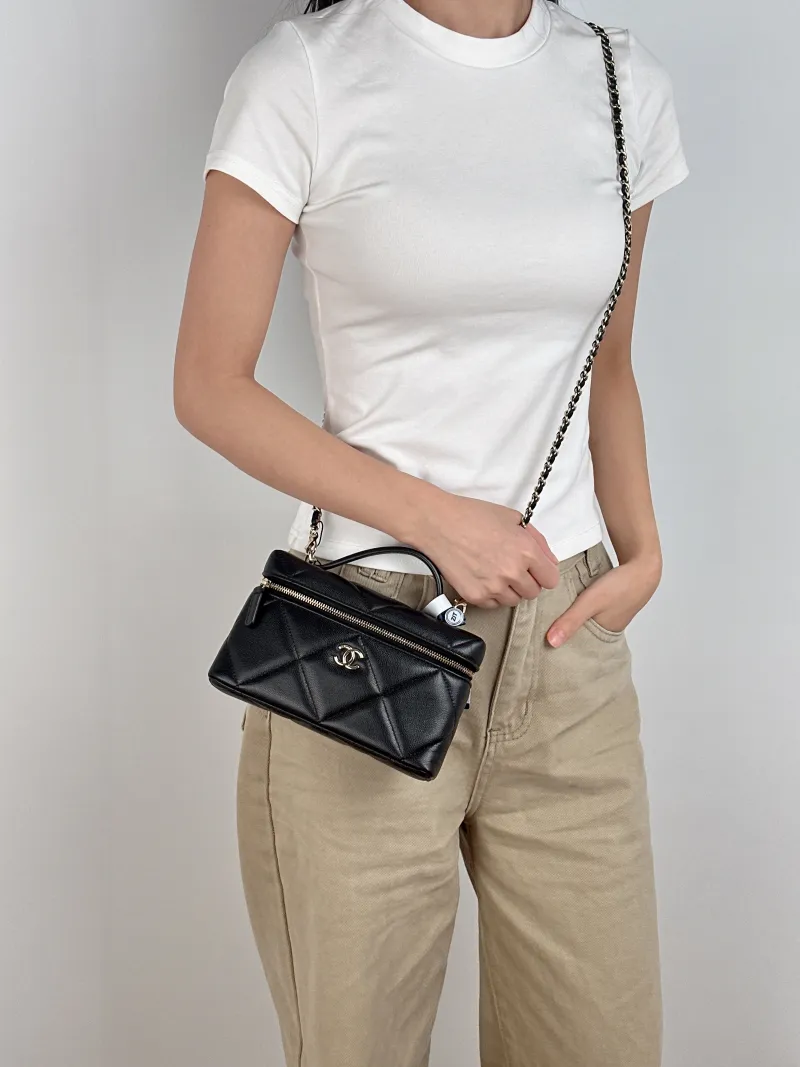 Chanel Crossbody Bag lp Box Bag Top Handle Crossbody Bag Black Calfskin 19.5 × 5 × 12 cm — on-model view 3 of 3