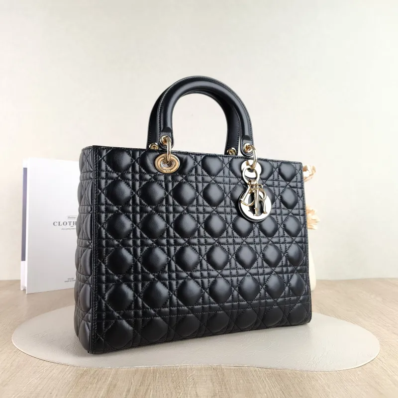 DIOR Top Handle Bag Lady Lady Dior Bag Black Lambskin Large 32 × 11 × 25 cm — cover view 3 of 5