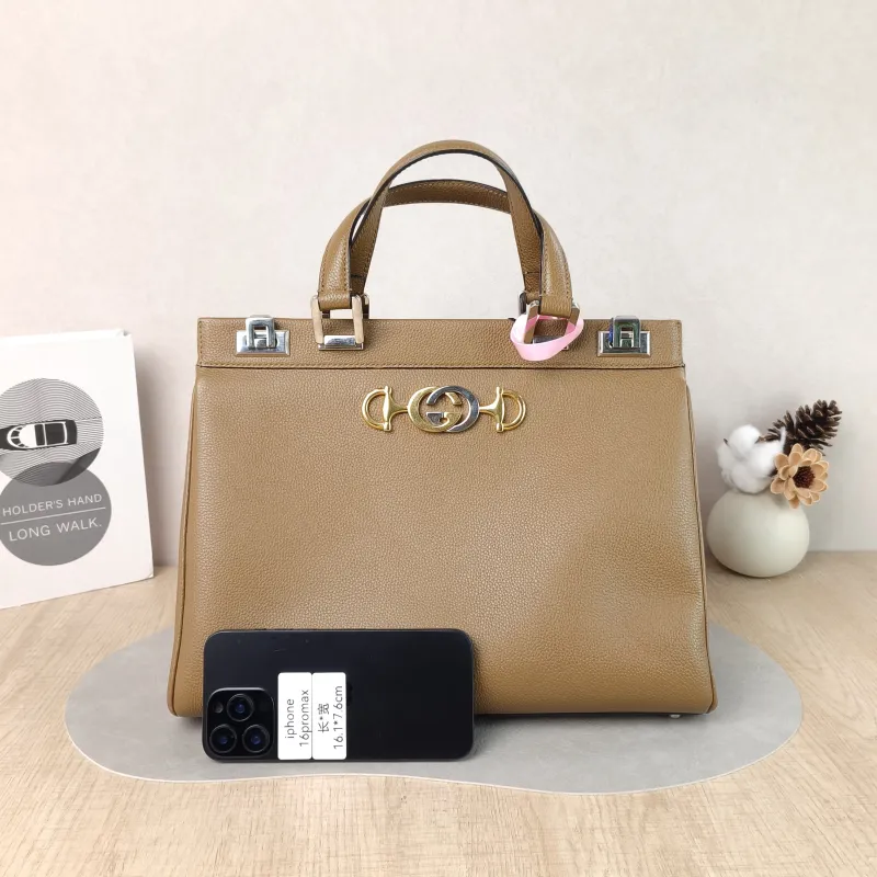 GUCCI Top Handle Bag Top Handle Crossbody Bag Brown Calfskin One Size 34 × 12 × 26 cm — cover view 2 of 5