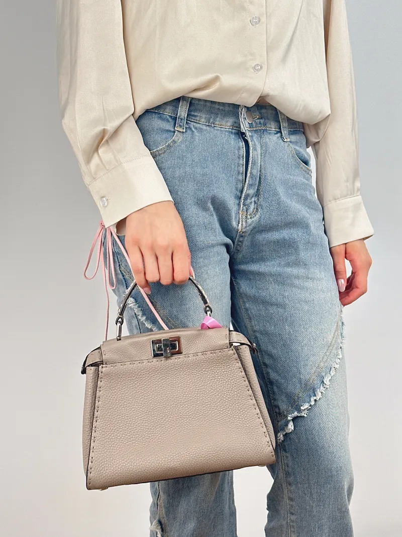 FENDI Crossbody Bag Peekaboo Crossbody Bag Grey Calfskin · Small 23 × 11 × 18 cm — on-model view 2 of 2