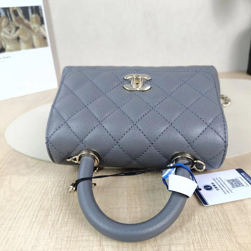 Chanel Crossbody Bag Coco Handle​ Dark Grey Grained Calfskin Mini 19 × 9 × 13 cm — detail view 9 of 14