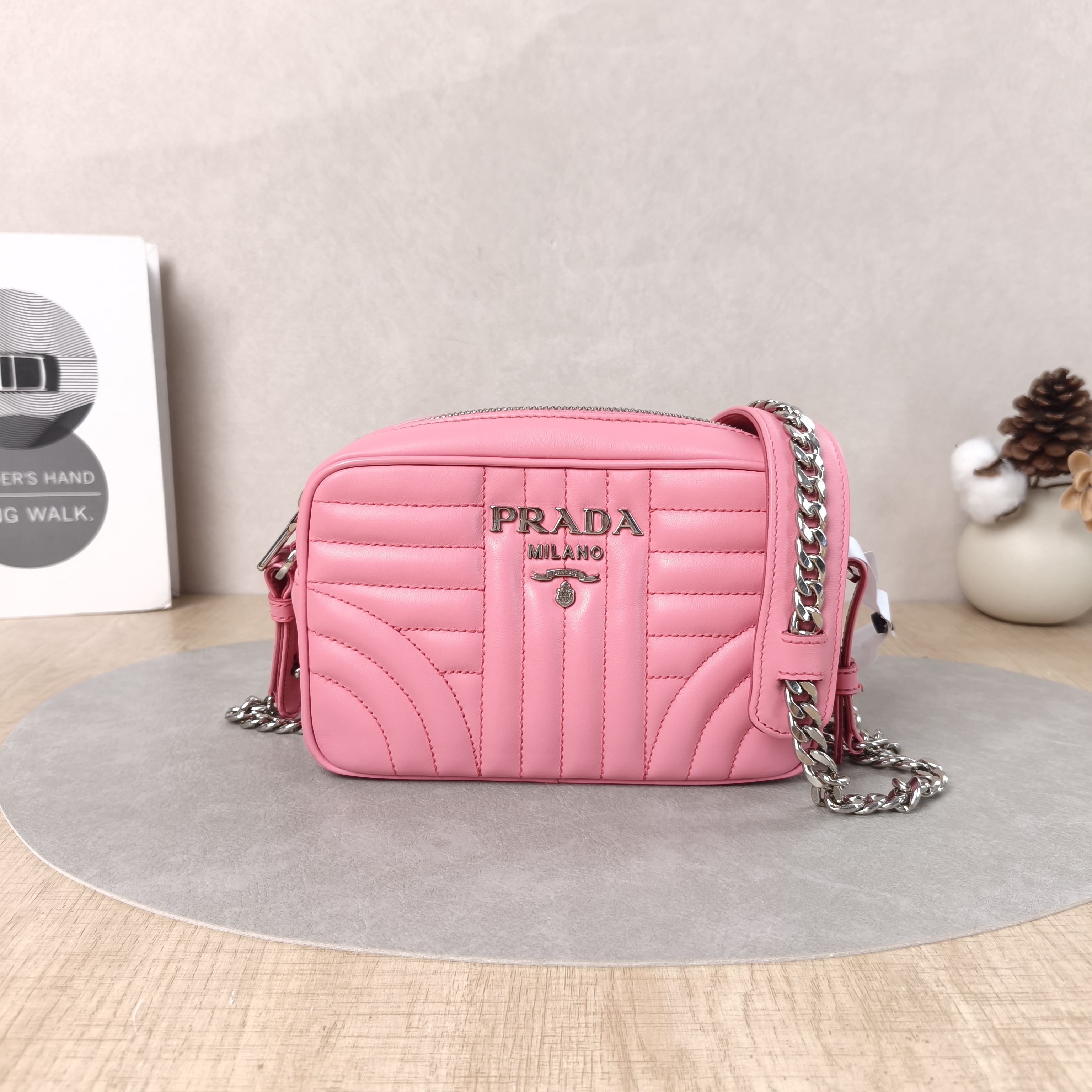PRADA Crossbody Bag Camera Bag Pink Calfskin One Size18 × 6 × 12 cm