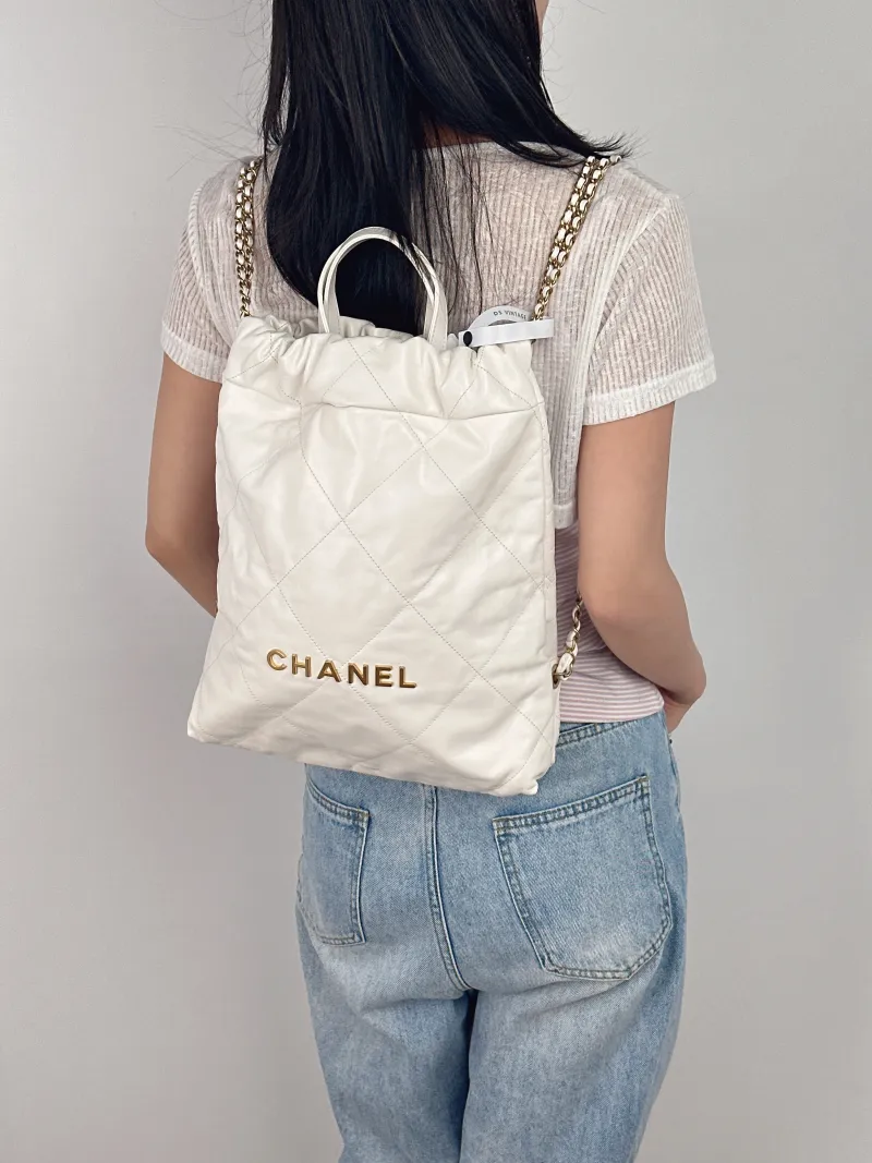 Chanel Backpack22Bag Backpack White Calfskin Small29 × 8 × 34 cm — on-model view 1 of 3