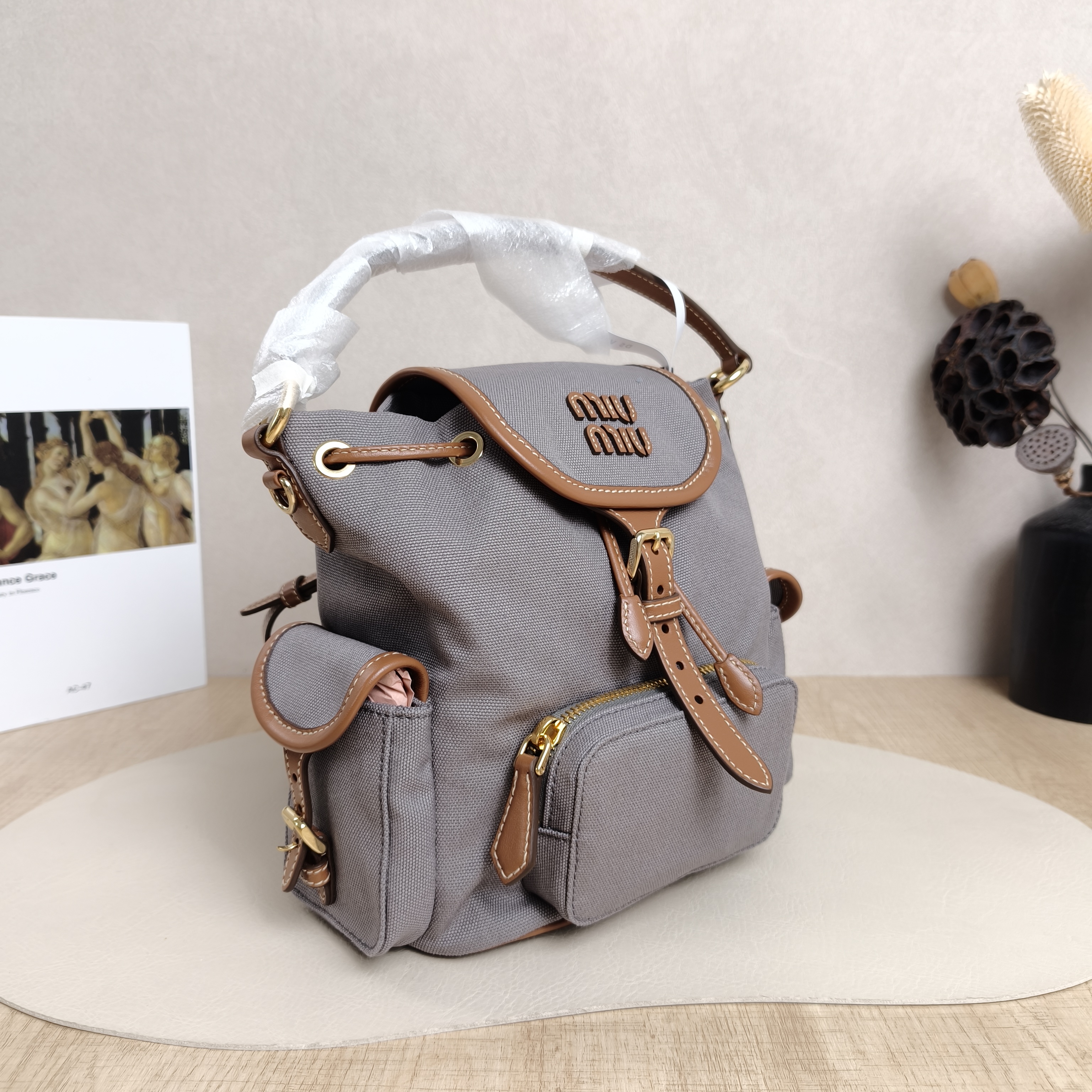 Miumiu Backpack Backpack Grey Canvas18 × 12 × 21 cm — cover view 4 of 6