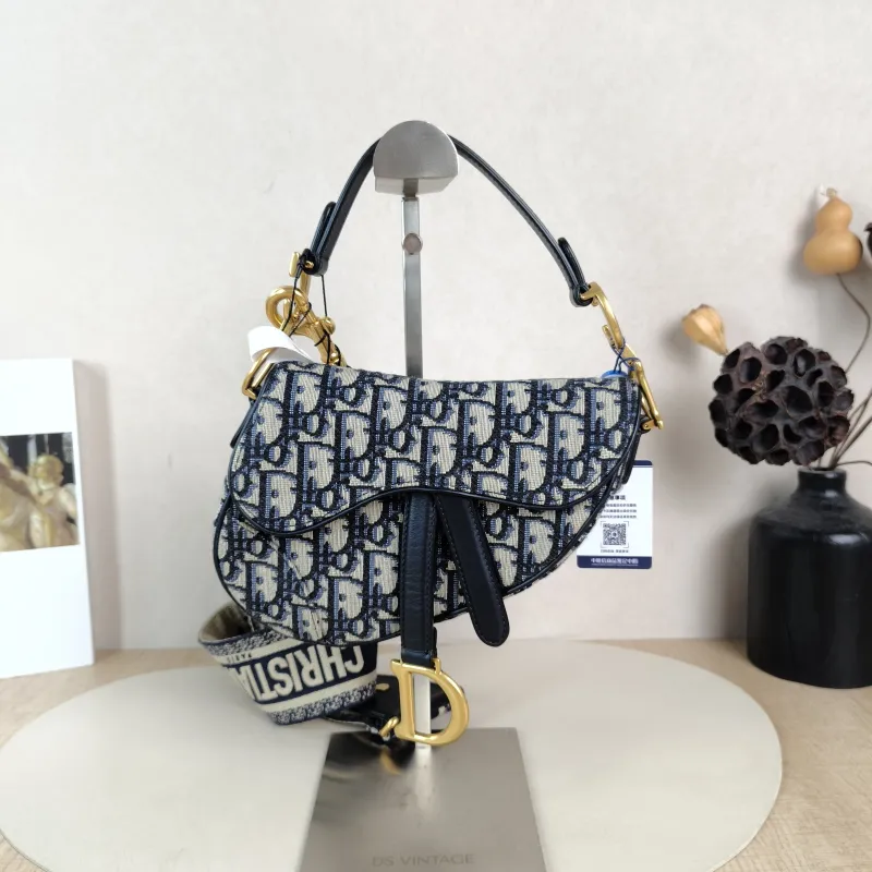 DIOR Top Handle Bag Saddle Blue Canvasmini19 × 6 × 15 cm