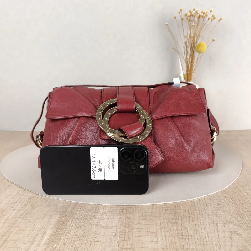 Bvlgari Top Handle Bag Vintage Crossbody Bag Burgundy Calfskin One Size30 × 6 × 17 cm — cover view 3 of 5