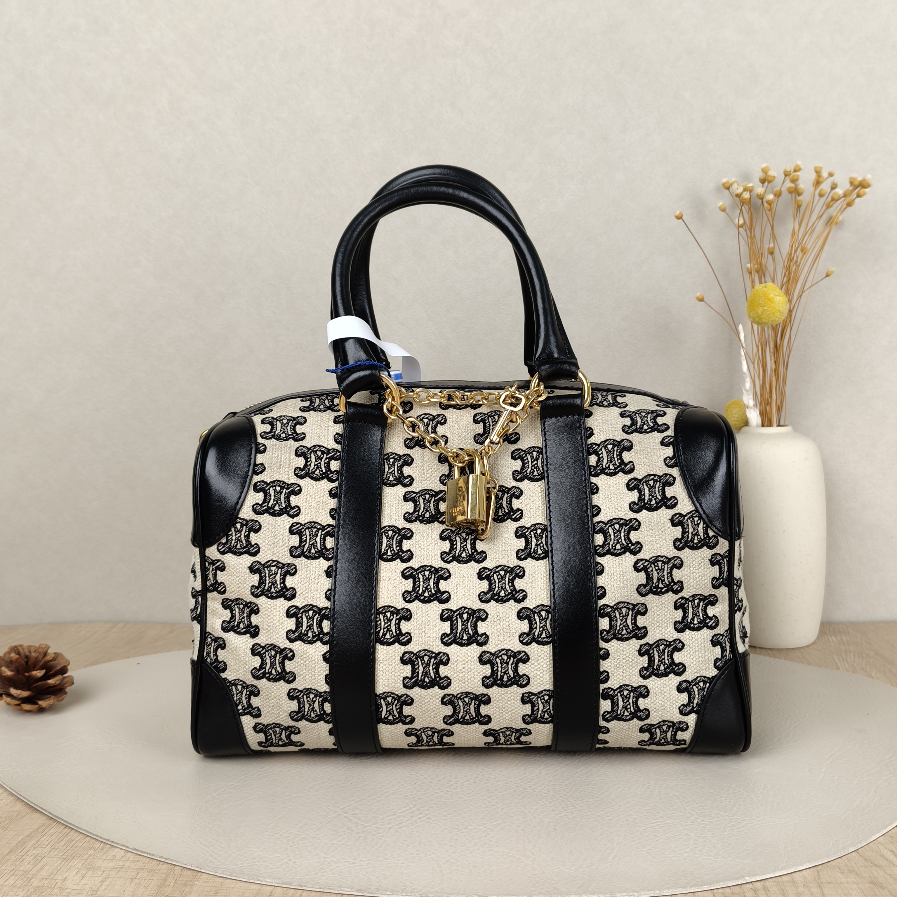 CELINE Crossbody Bag Black · White Canvas One Size26 × 14 × 16 cm