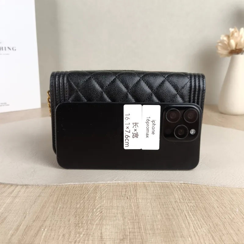 Chanel Crossbody Bag Le Boy WOC Black Grained Calfskin Mini 17.5 × 3.5 × 10 cm Microchip Edition — cover view 3 of 5