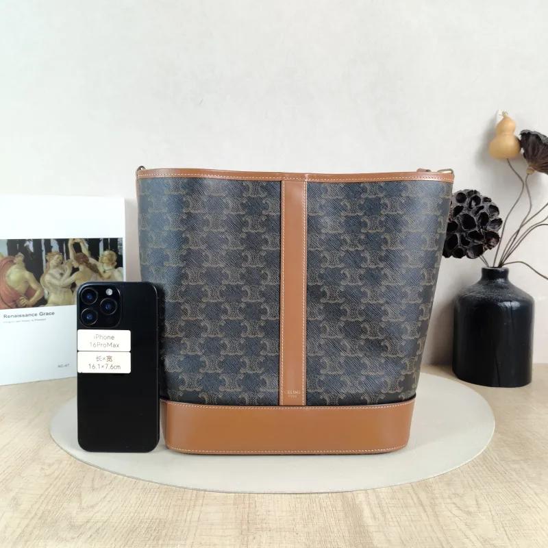CELINE Crossbody Bag Triomphe Bucket Bag Monogram PVC Medium 24 × 18 × 27 cm — cover view 4 of 5