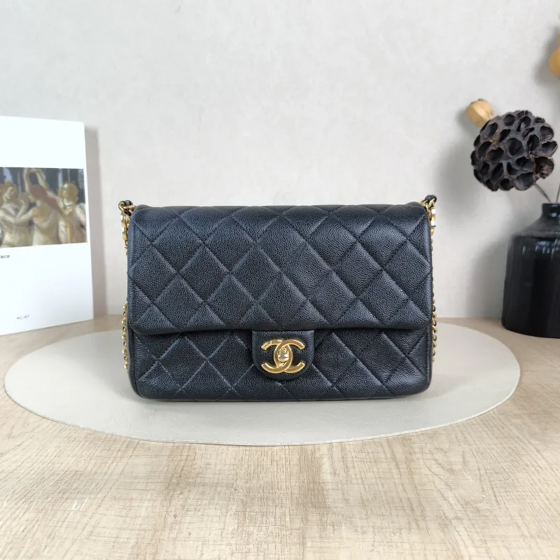 Chanel Crossbody Bag Editioncf mini Black Grained Calfskin 23.5 × 7 × 15 cm