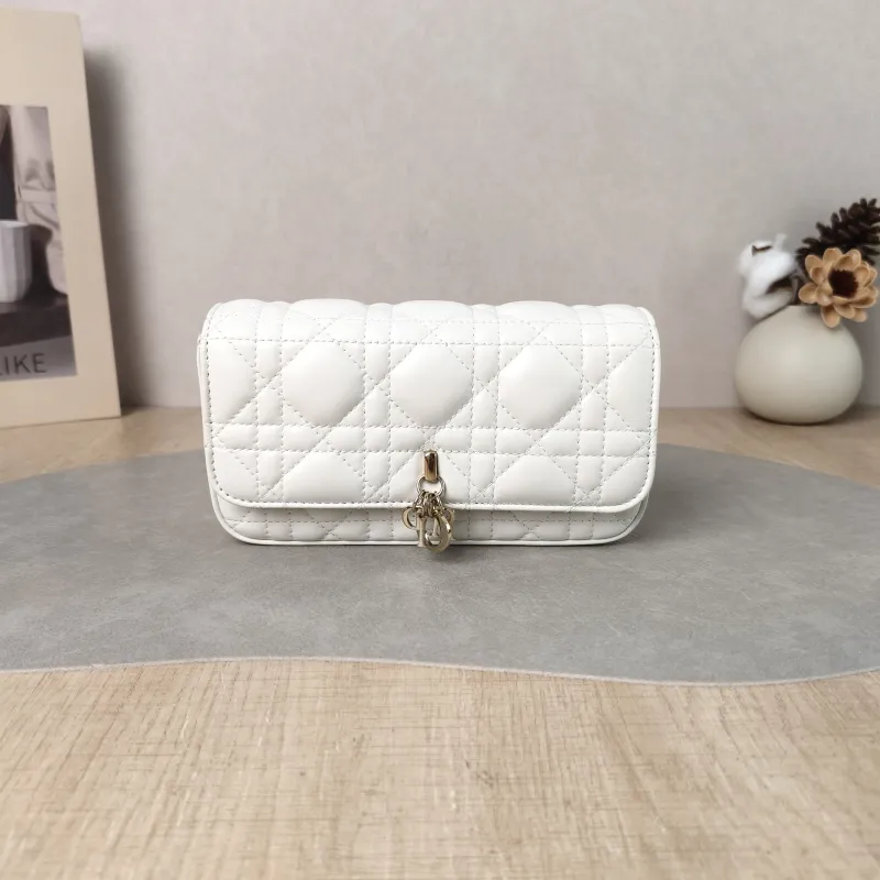 DIOR Crossbody Bag My Chain Bag White Lambskin One Size 18 × 3.5 × 10 cm