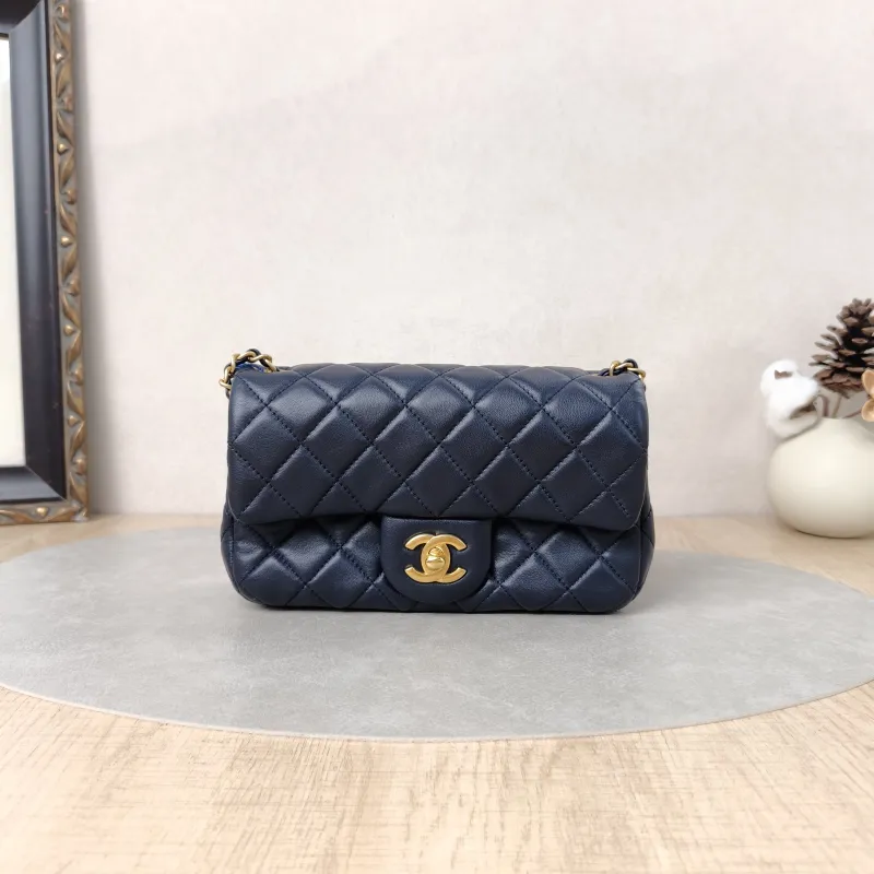 Chanel Crossbody Bag Classic Flap Large Mini CF Mini Blue Lambskin mini20 × 6 × 12 cm