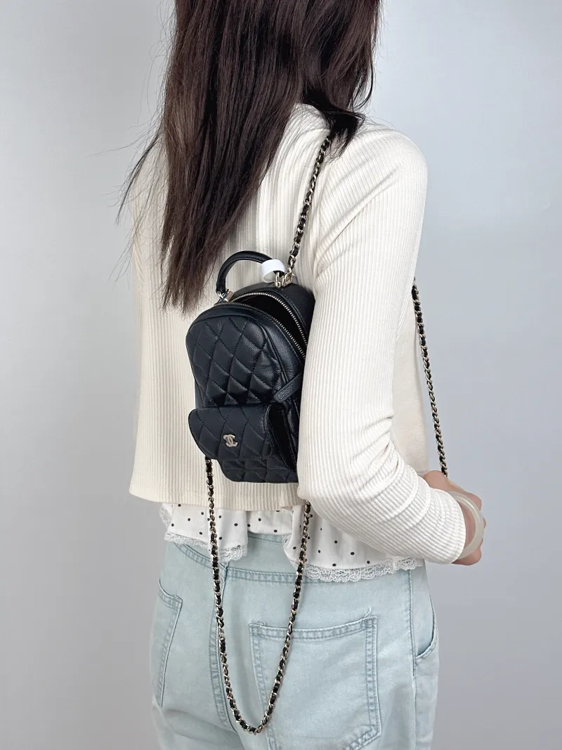 Chanel Backpack mini Backpack Collection Black Calfskin One Size13 × 9 × 18 cm — on-model view 3 of 3