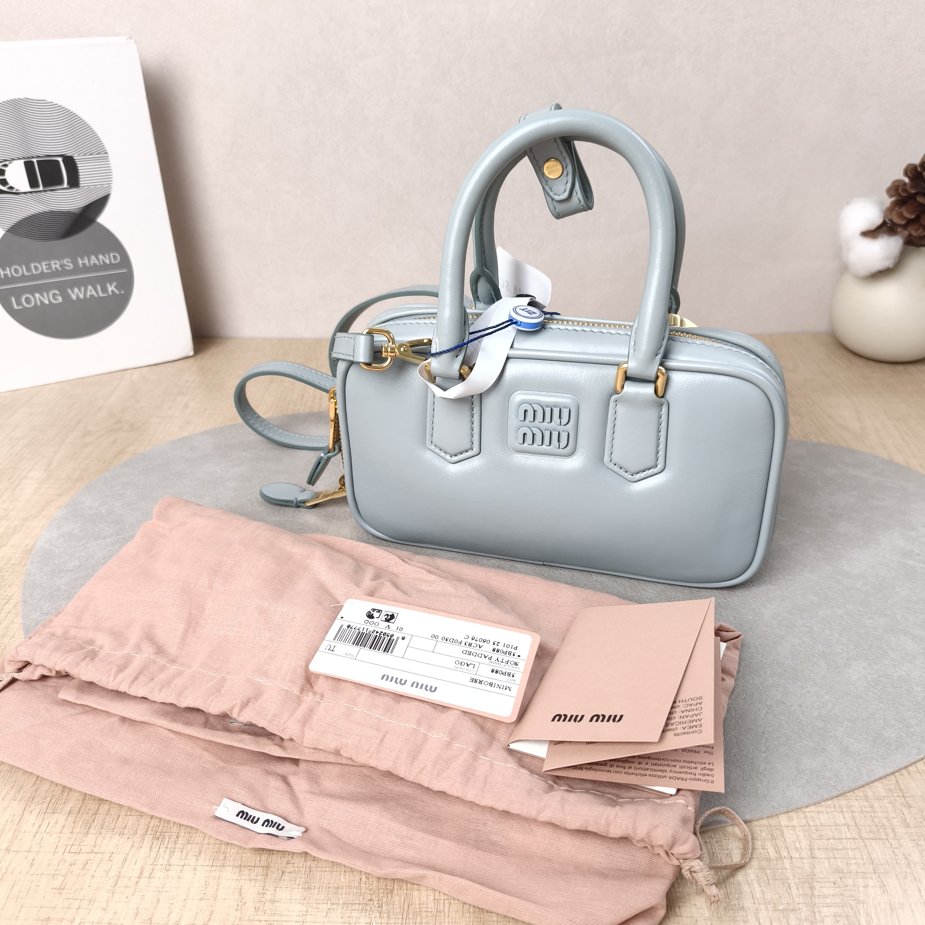 Miumiu Top Handle Bag Arcadie Collection Bowling Bag Blue Calfskinmini19 × 5 × 10 cm — cover view 4 of 6