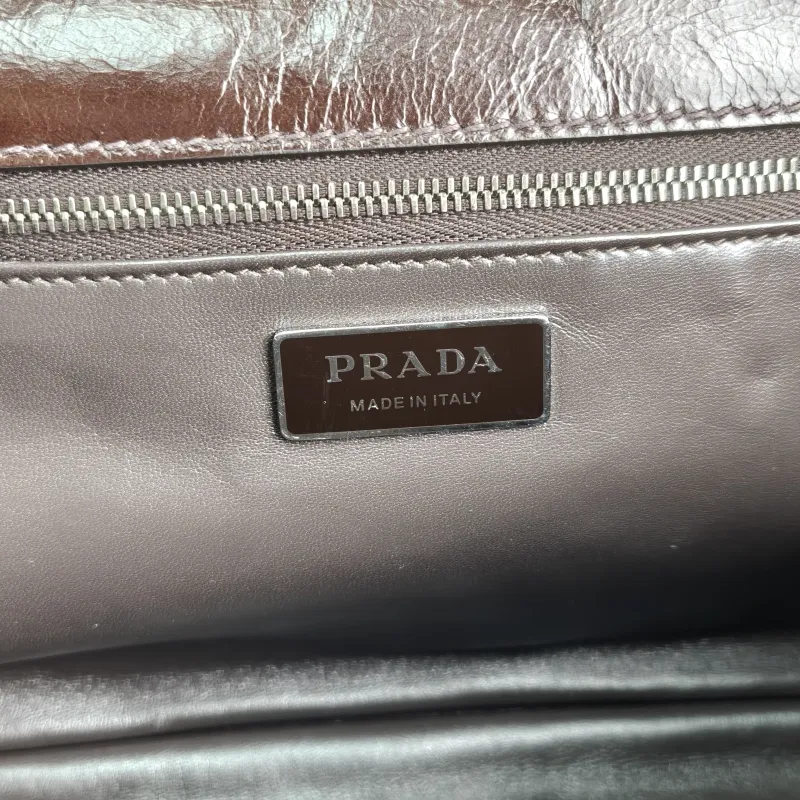 PRADA Top Handle Bag Tote Bag Brown Waxed Leather One Size 31.5 × 11 × 17 cm — detail view 9 of 13