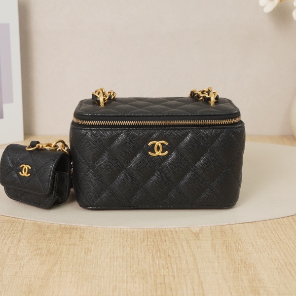 Chanel 23A Box Black with Gold-Tone Hardware Calfskin Microchip Edition · Inner Pouch · 17 × 8 × 9.5 cm