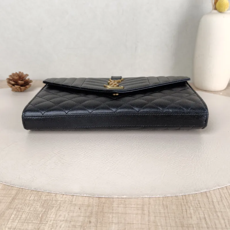 SAINT LAURENT Crossbody Bag ENVELOPE Black Grained Calfskin Small 21 × 6 × 13 cm — cover view 3 of 5