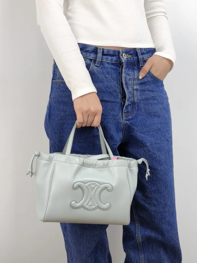 CELINE Top Handle Bag CABAS TRIOMPHE Blue Calfskin Small 22 × 15 × 17 cm — on-model view 1 of 2