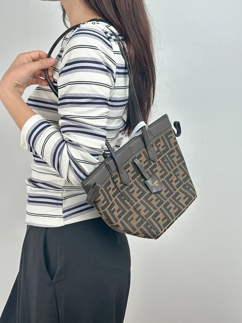 FENDI Top Handle Bag origami Shoulder Bag Monogram Canvas Mini 15 × 15 × 18.5 cm — on-model view 1 of 2