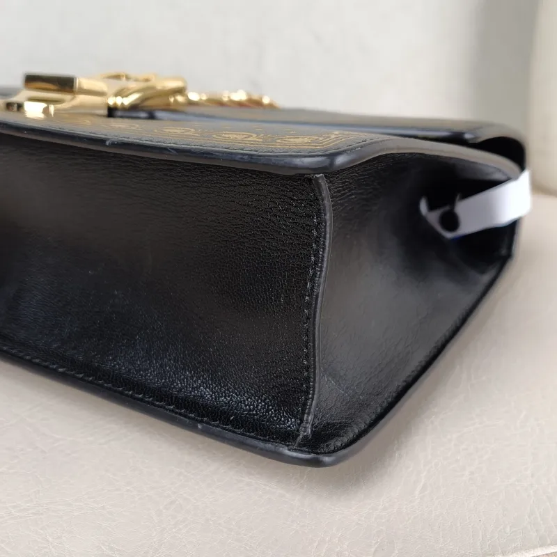 GUCCI Crossbody Bag Sylvie Shoulder Strap Edition Black Calfskin Small 25.5 × 8 × 17 cm — detail view 7 of 12