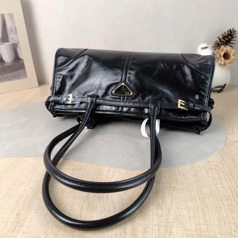 PRADA Shoulder Bag Bonnie Soft Lux Black Waxed Leather Medium 32 × 12 × 15.5 cm — detail view 7 of 13