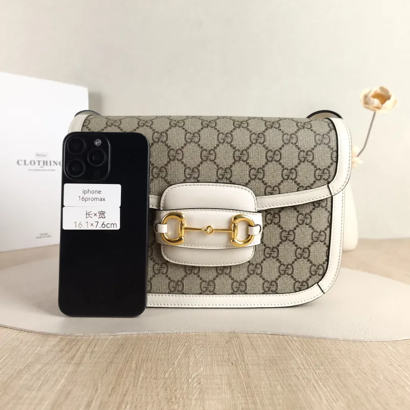 GUCCI Crossbody Bag Horsebit 1955 Horsebit Medium White Monogram PVC Medium 25 × 8 × 18 cm — cover view 2 of 6