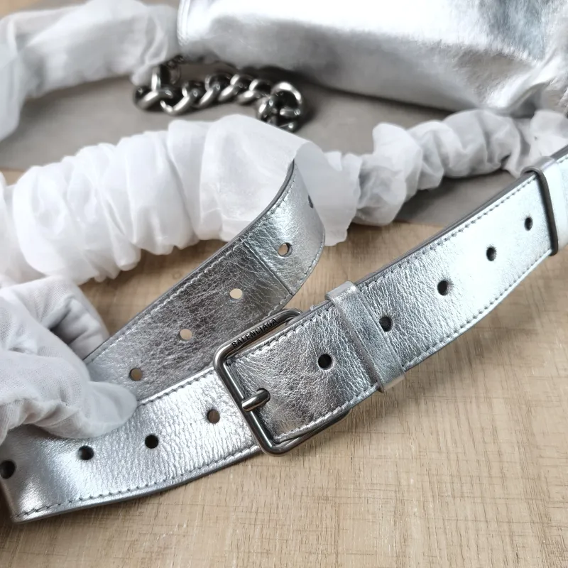 BALENCIAGA Crossbody Bagsoft bb Crossbody Bag Silver Calfskin 23.5 × 3 × 13.5 cm — detail view 1 of 13