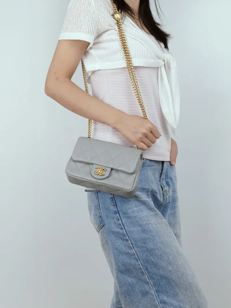 Chanel Crossbody Bag Classic Flap Large Mini CF Mini Grey Grained Calfskin mini20 × 6 × 12 cm — on-model view 1 of 3