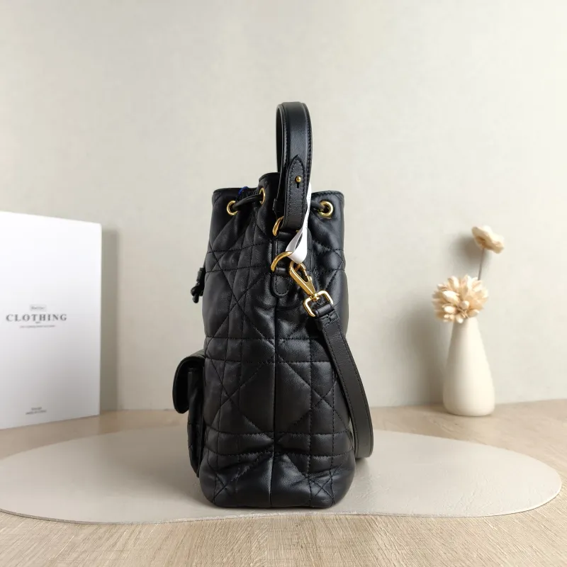 DIOR Crossbody Bag Caro Bucket Bag Black Lambskin Small 20 × 9 × 24 cm — detail view 10 of 11