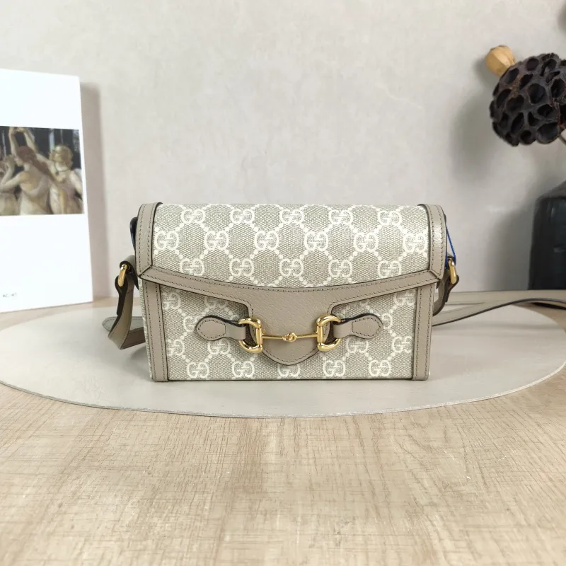 GUCCI Crossbody Bag Horsebit 1955Collection Mini Box Bag White Monogram PVC Mini 18 × 5 × 12 cm