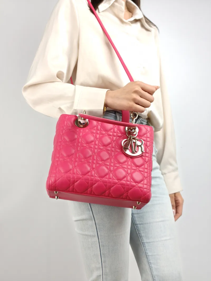 DIOR Top Handle Bag Lady Lady Dior Bag Red Lambskin Medium 24 × 12 × 21 cm — on-model view 2 of 2