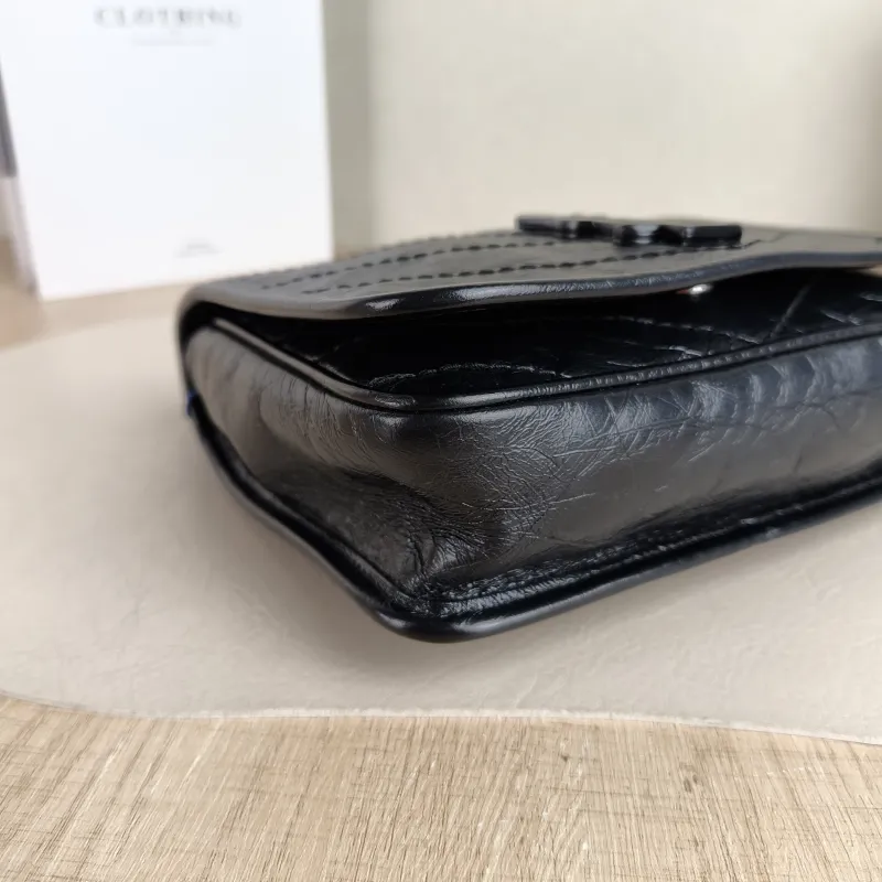 SAINT LAURENT Crossbody Bag Niki Chain Bagwoc Black Waxed Leather Calfskin Mini 19 × 5 × 16 cm — detail view 5 of 11