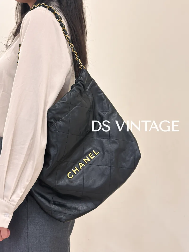 Chanel Shoulder Bag 22Bag Black CC alfskin Small 35 × 7 × 37 cm — on-model view 3 of 3