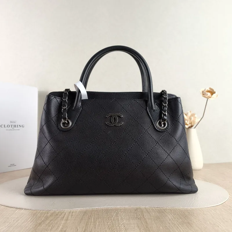 Chanel Top Handle Bag Shoulder Bag Black Grained Calfskin One Size 34 × 9 × 21 cm 21