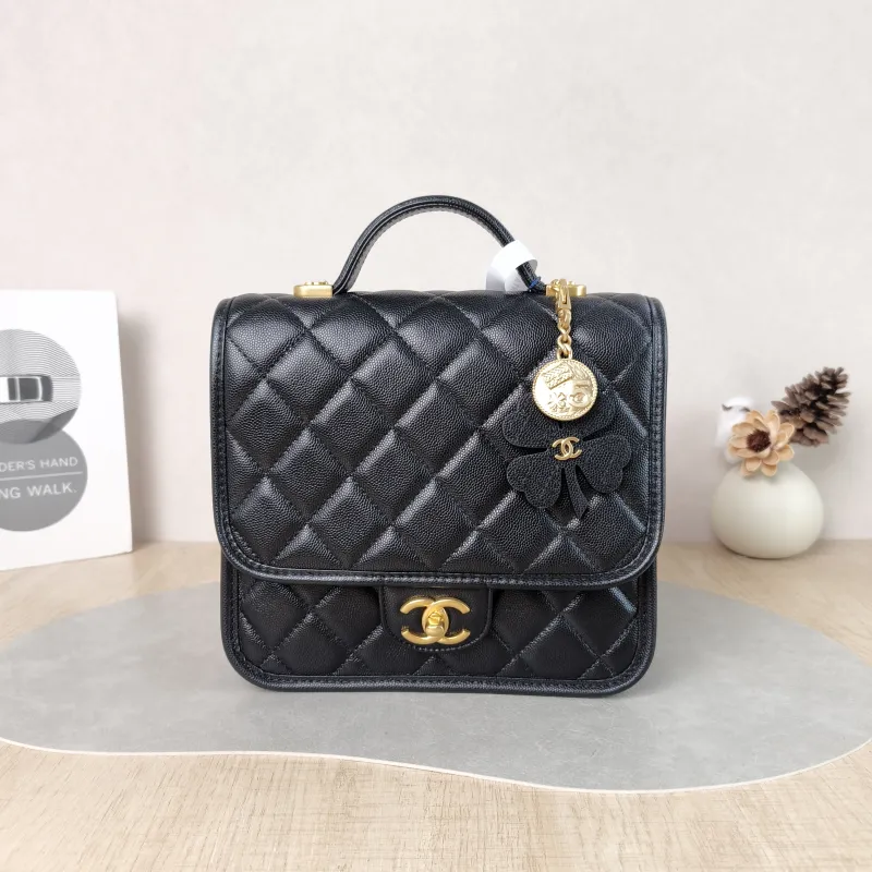 Chanel Backpack Backpack Black Grained Calfskin One Size 22 × 7 × 19.5 cm