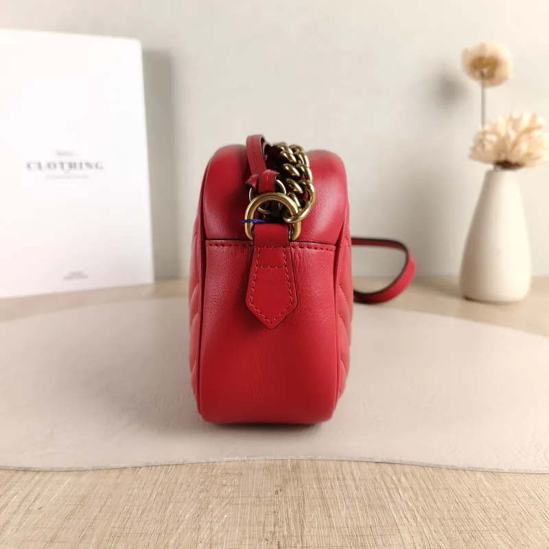 GUCCI Crossbody Bag GG Marmont Marmont Camera Bag Red Calfskin Small 24 × 7 × 13 cm — detail view 2 of 10