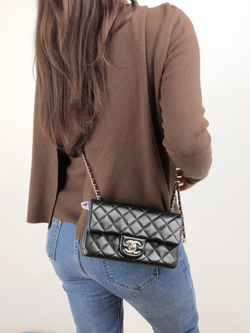 Chanel Crossbody Bag Classic Flap Large Mini CF Mini C Black SL ambskin mini 20 × 6 × 12 cm — on-model view 2 of 2
