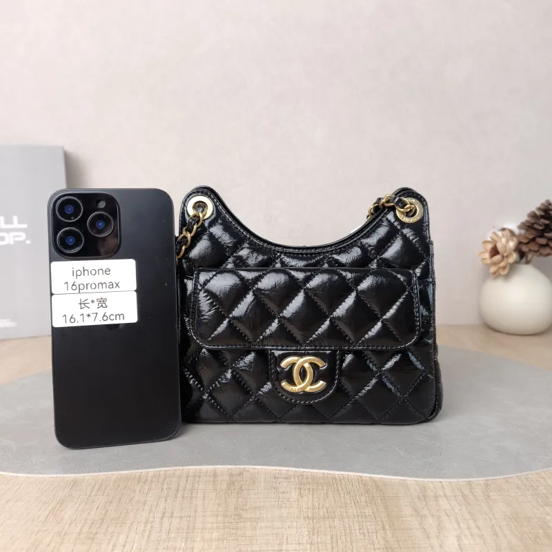 Chanel Crossbody Bag HOBO Black Waxed Leather Calfskin Small 19 × 6 × 17 cm — cover view 5 of 5