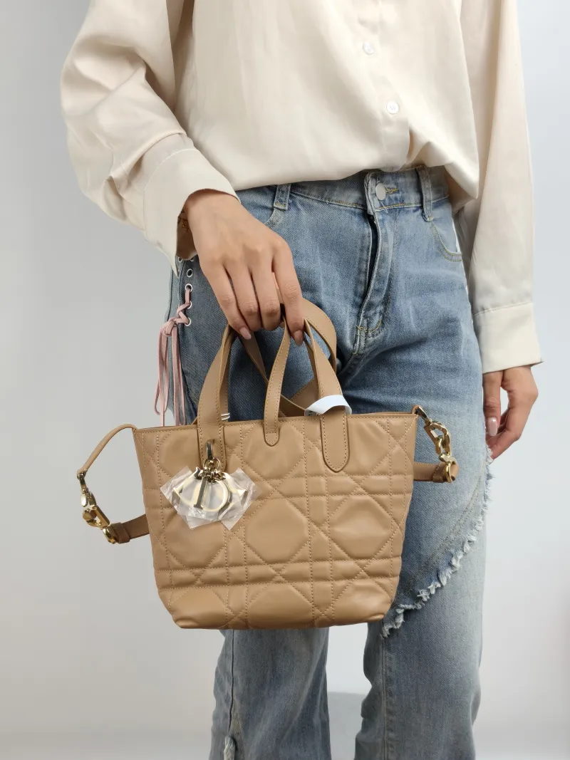 DIOR Top Handle Bag TOUJOURS Edition Brown Calfskin Small 18.5 × 12 × 18.5 cm — on-model view 2 of 2