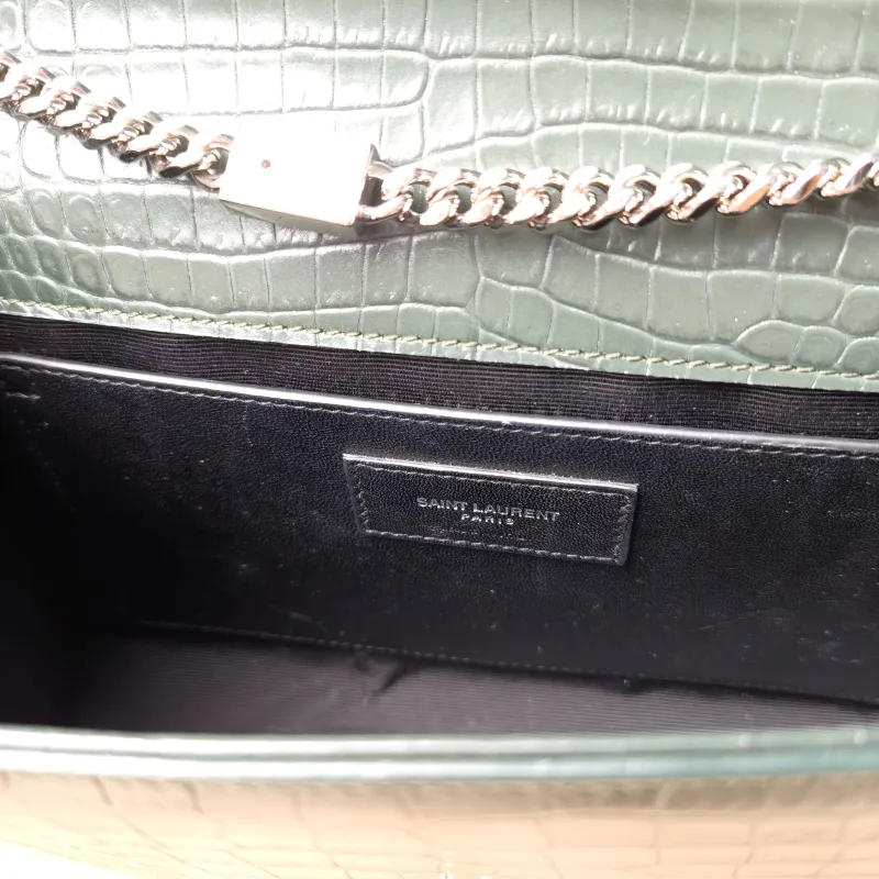 SAINT LAURENT Crossbody Bag KATE Edition Green Calfskin Medium 24 × 5.5 × 14.5 cm — detail view 3 of 12