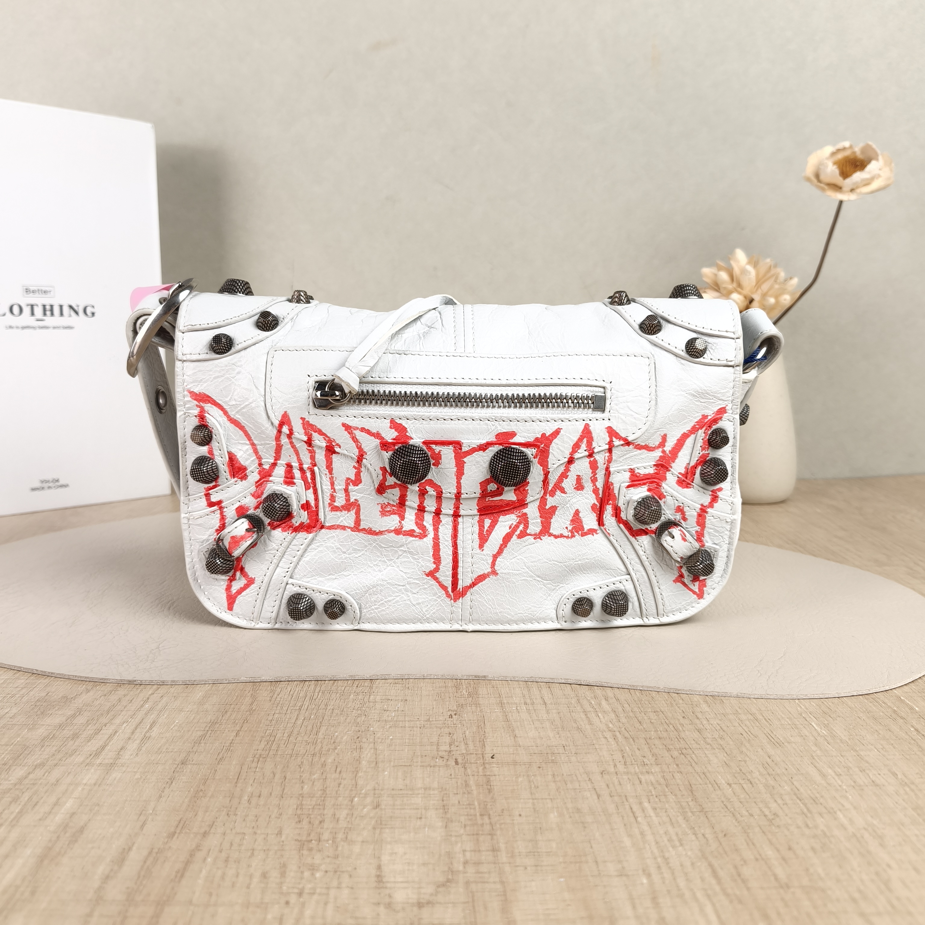 BALENCIAGA Crossbody Bagle cagole Crossbody Bag Edition White Waxed Leather One Size24 × 5 × 14 cm