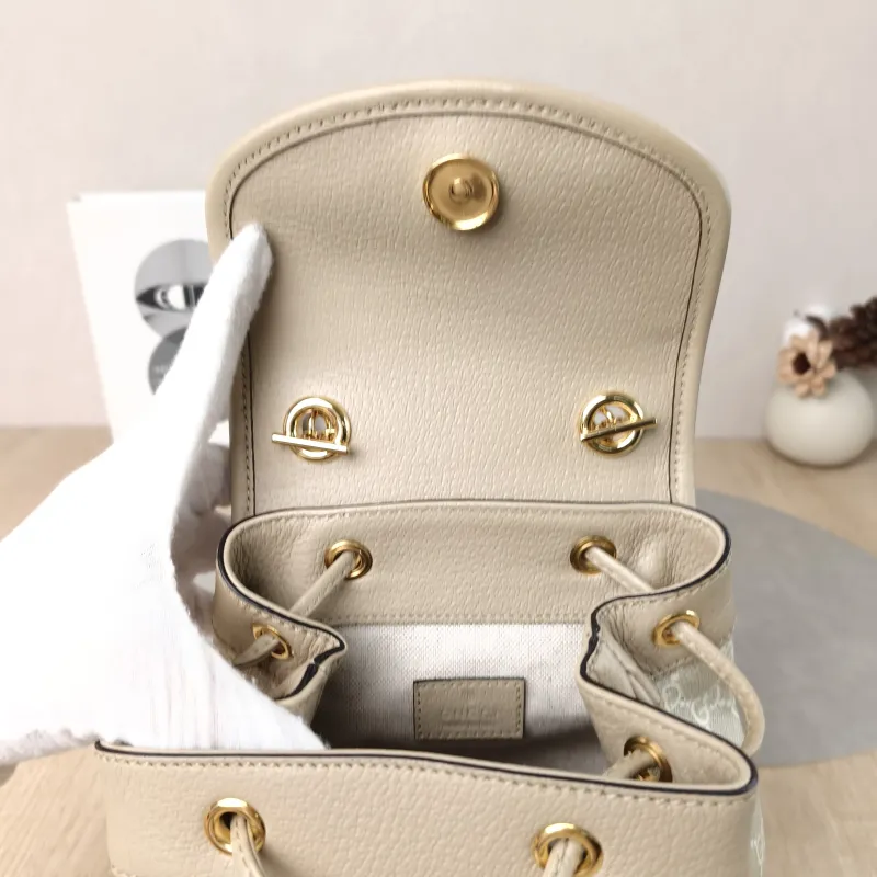 GUCCI Backpack ophidia g Backpack White Monogram PVC Mini 20.5 × 12 × 20 cm — detail view 8 of 12