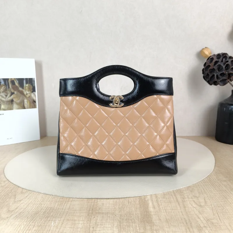 Chanel Crossbody Bag 31Bag Beige Black Lambskin Mini 23 × 5.5 × 22 cm